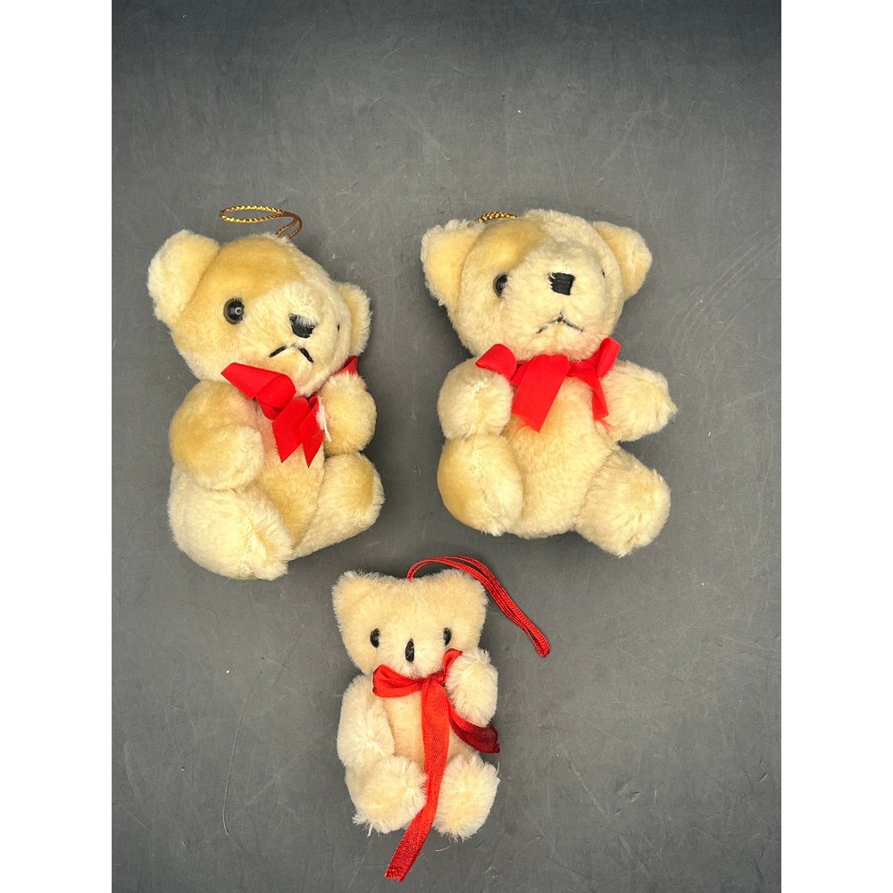 Mary Meyer Stuffed Teddy Bear Ornaments Vtg Plush Collectible Set of‎ 3 Jointed